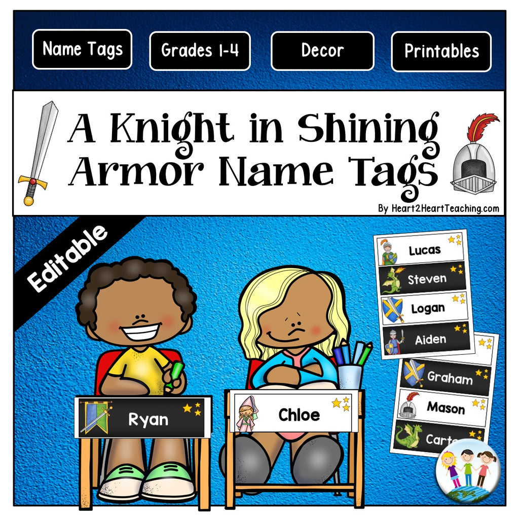 A Knight in Shining Armor Name Tag and Desk Plates