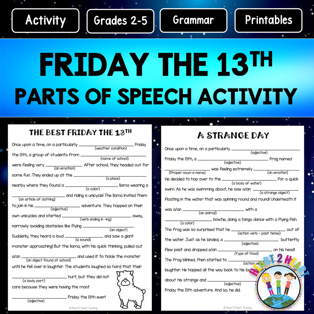 Friday the 13th Parts of Speech & Grammar Review Activities