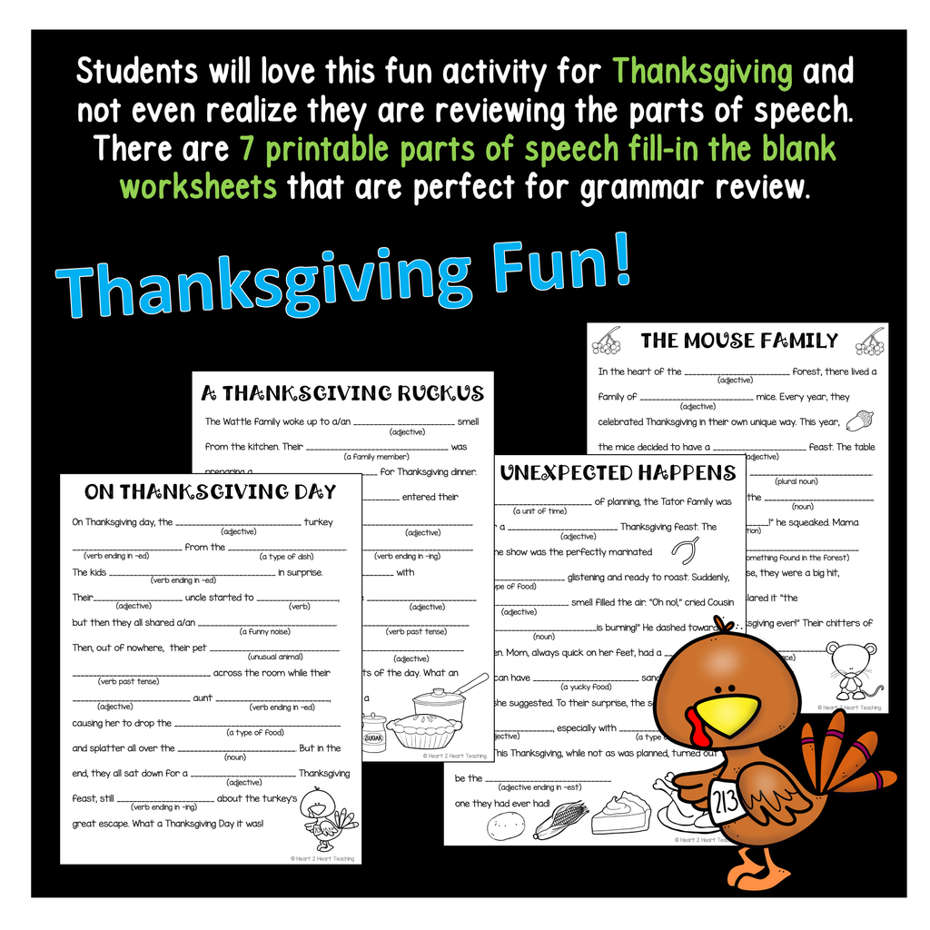 Thanksgiving Parts of Speech & Grammar Review Activities