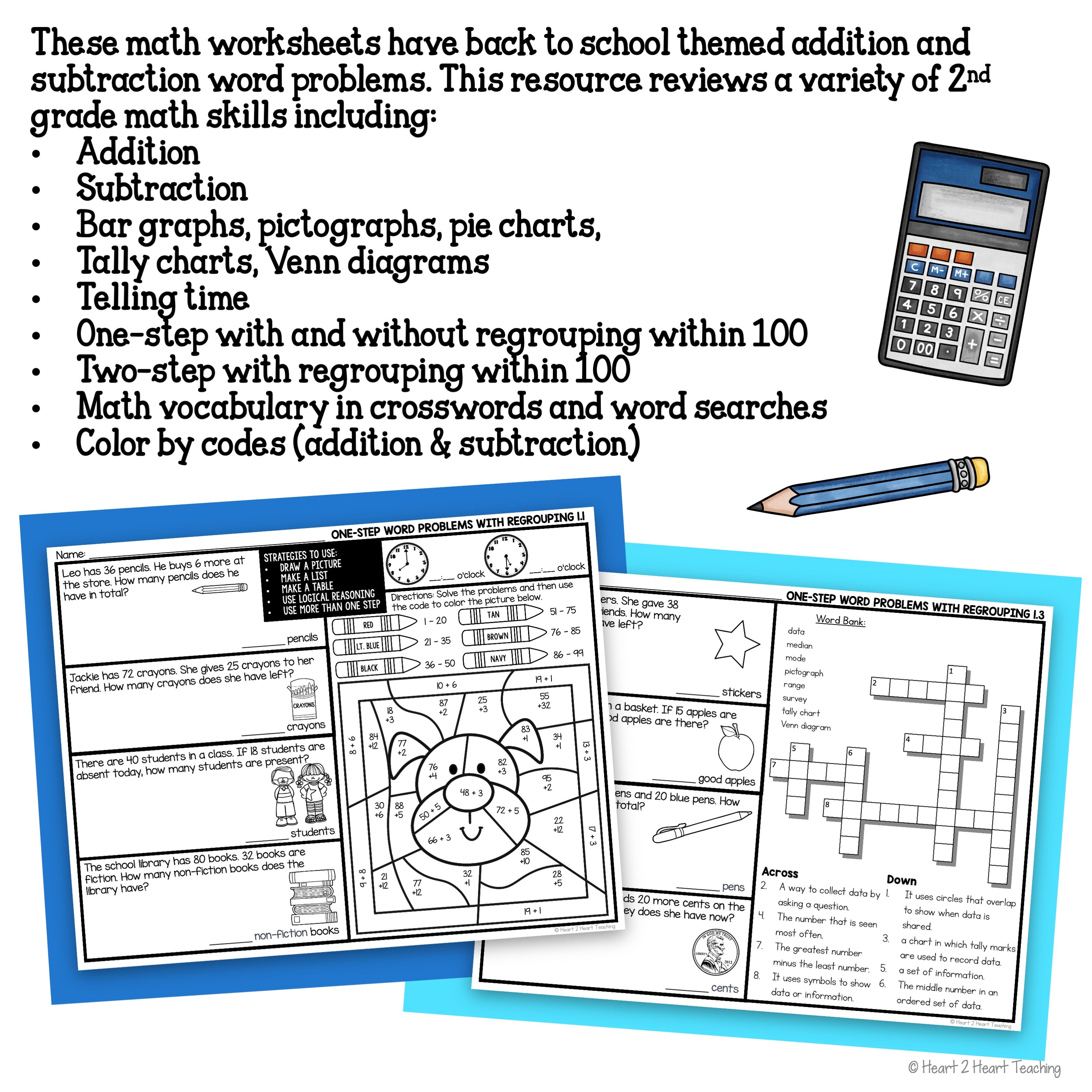 Grade 2 Addition and Subtraction Word Problems Back to School Math Pra ...