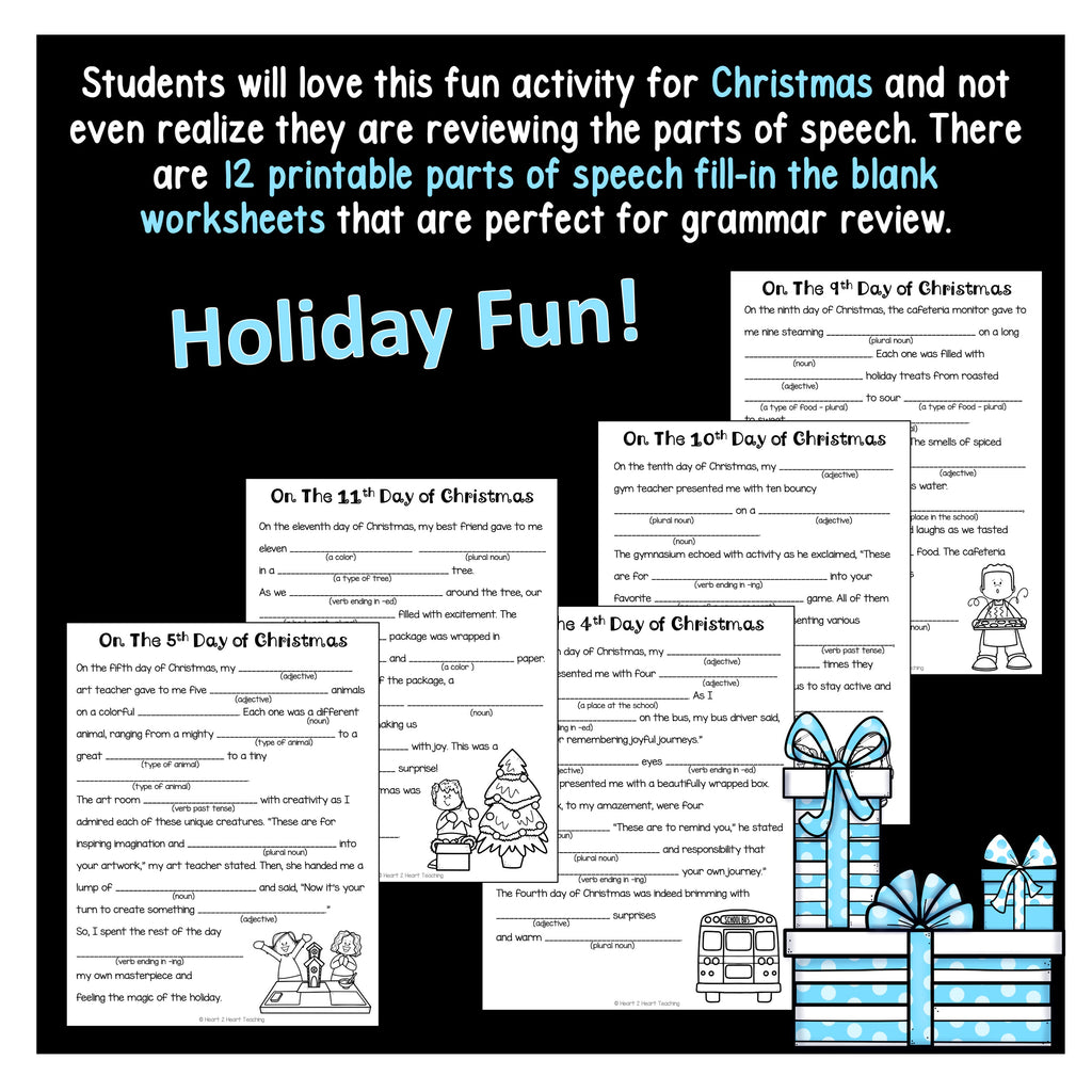 12 Days of Christmas Parts of Speech & Grammar Review Activities