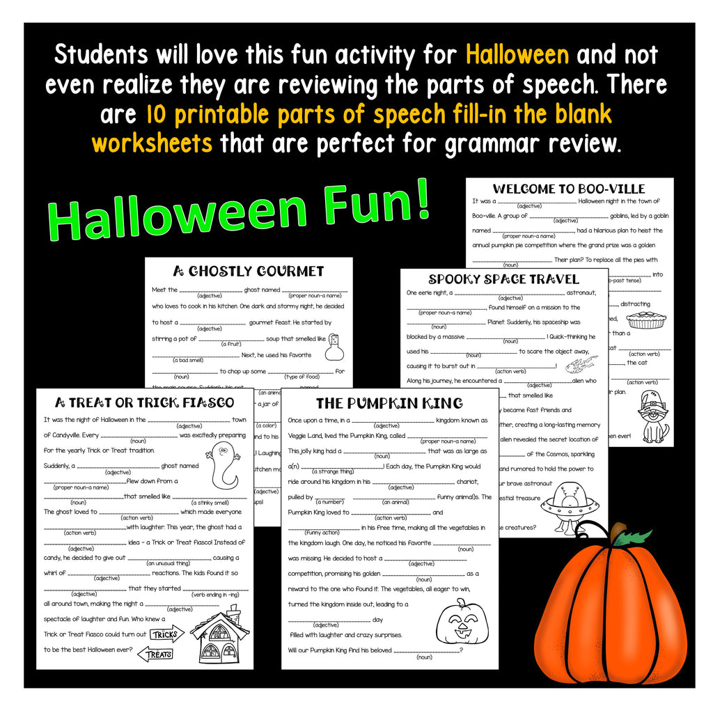 Halloween Parts of Speech & Grammar Review Activities