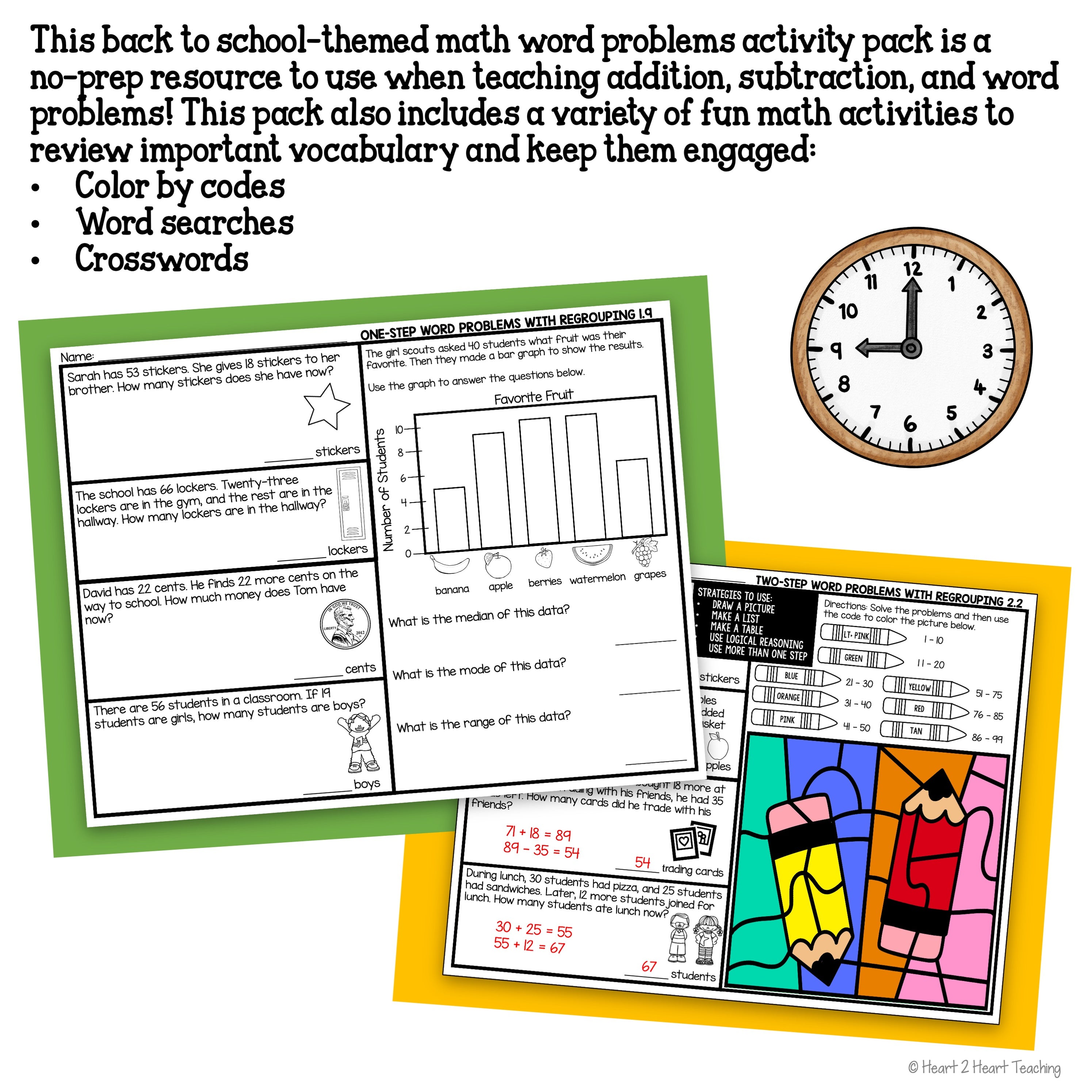 Grade 2 Addition and Subtraction Word Problems Back to School Math Pra