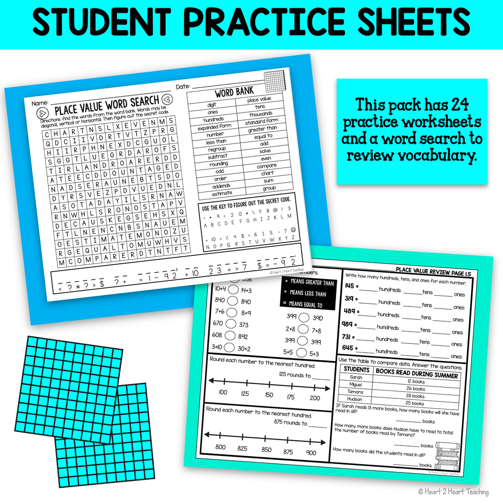 Grade 2 Place Value Activities Math Worksheets Reviews CCSS 2.NBT.A.2-A.NBT.A.4