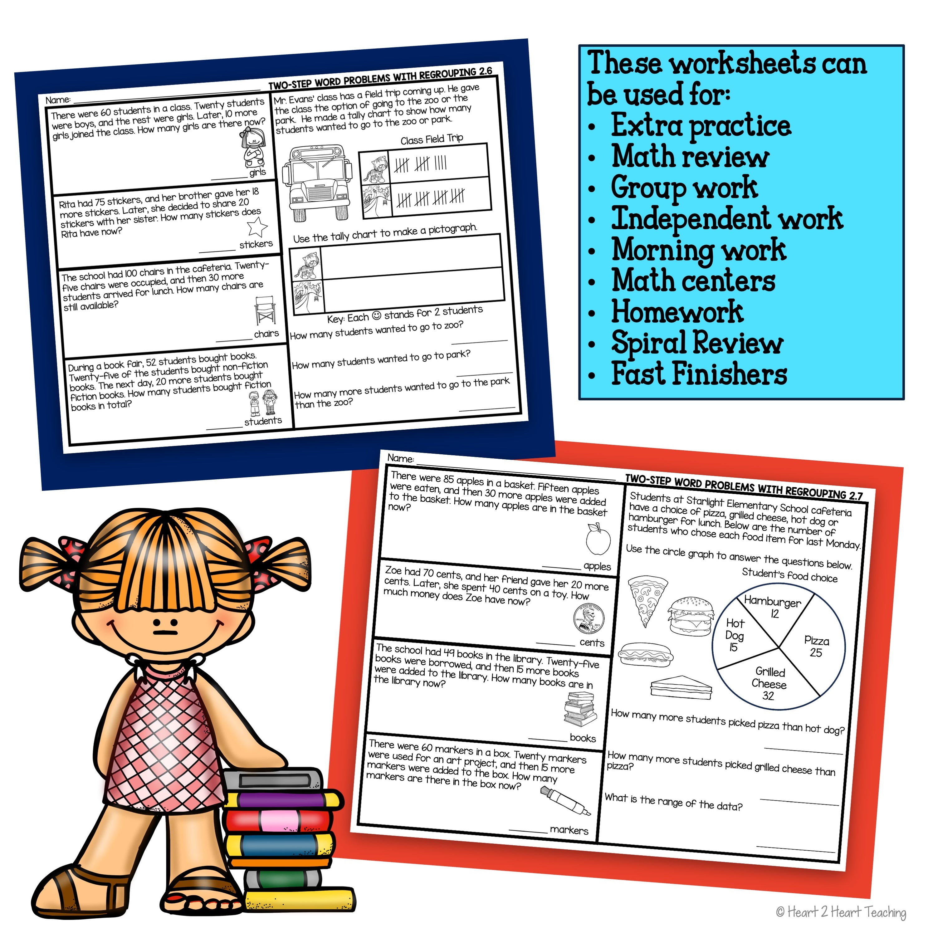 Grade 2 Addition and Subtraction Word Problems Back to School Math Pra ...