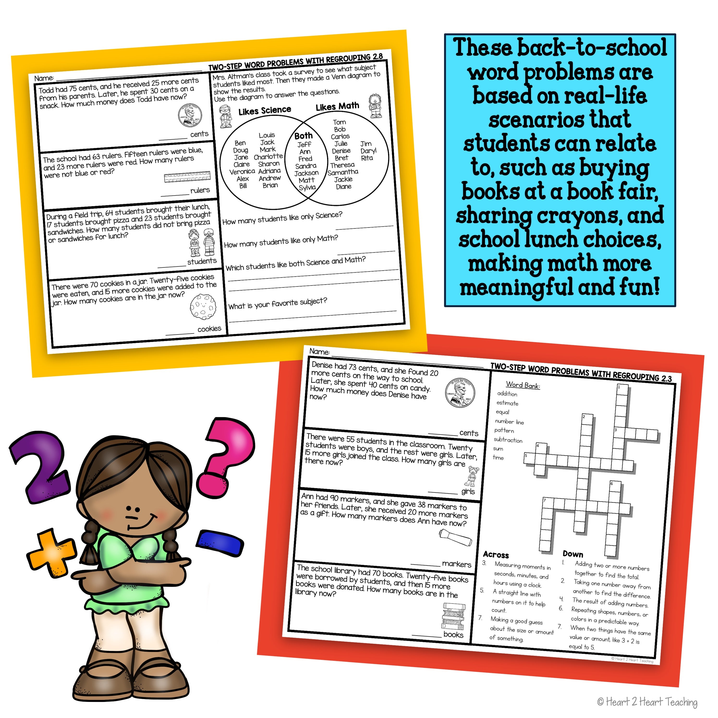 Grade 2 Addition and Subtraction Word Problems Back to School Math Pra ...