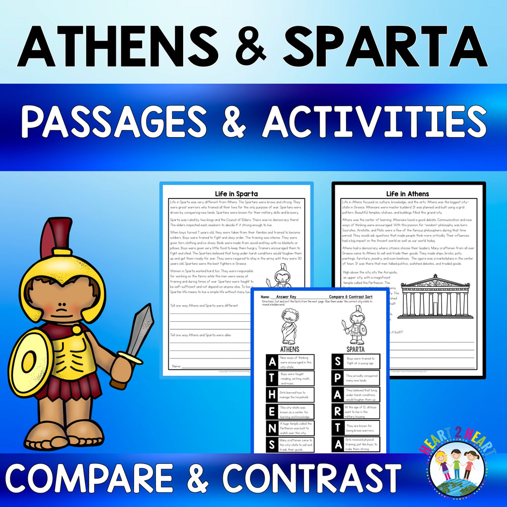 Athens and Sparta compare and contrast reading passages and activities pack for ancient Greece units