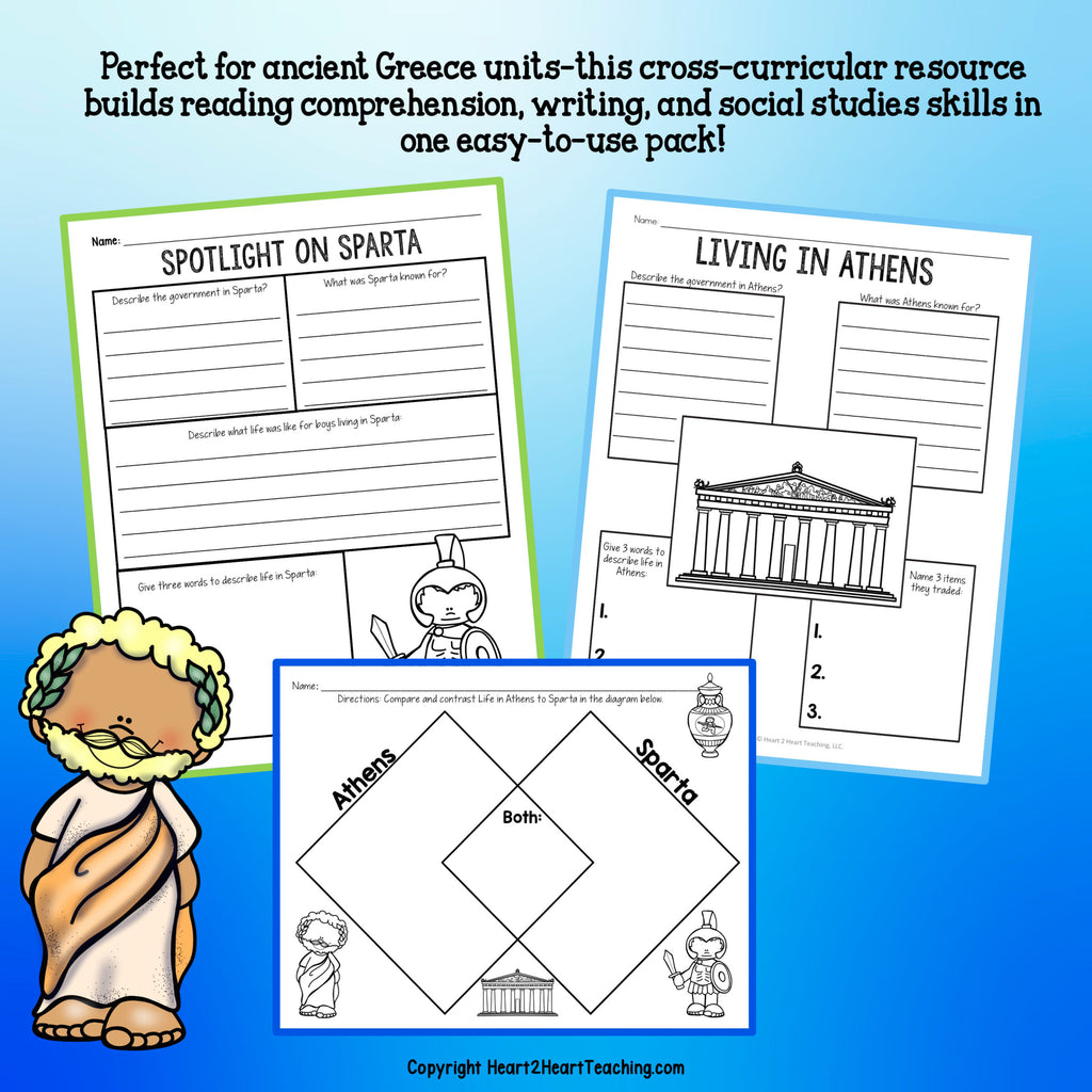 Athens and Sparta Venn diagram with Spotlight on Sparta and Living in Athens writing organizers