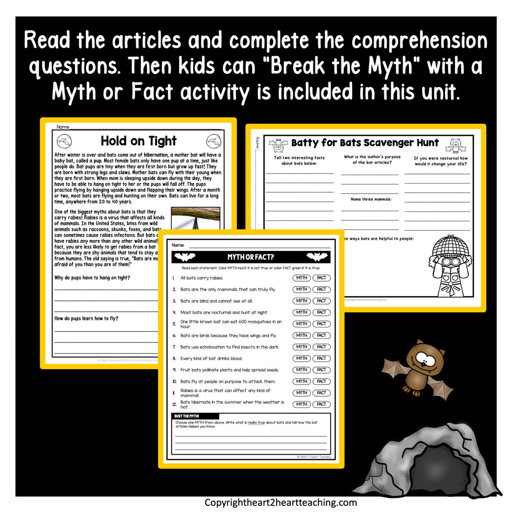 Hold on Tight bat passage, a Batty for Bats scavenger hunt and a twelve statement myth or fact activity