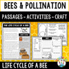 Bees and pollination passages, activities and craft pack featuring the life cycle of a bee