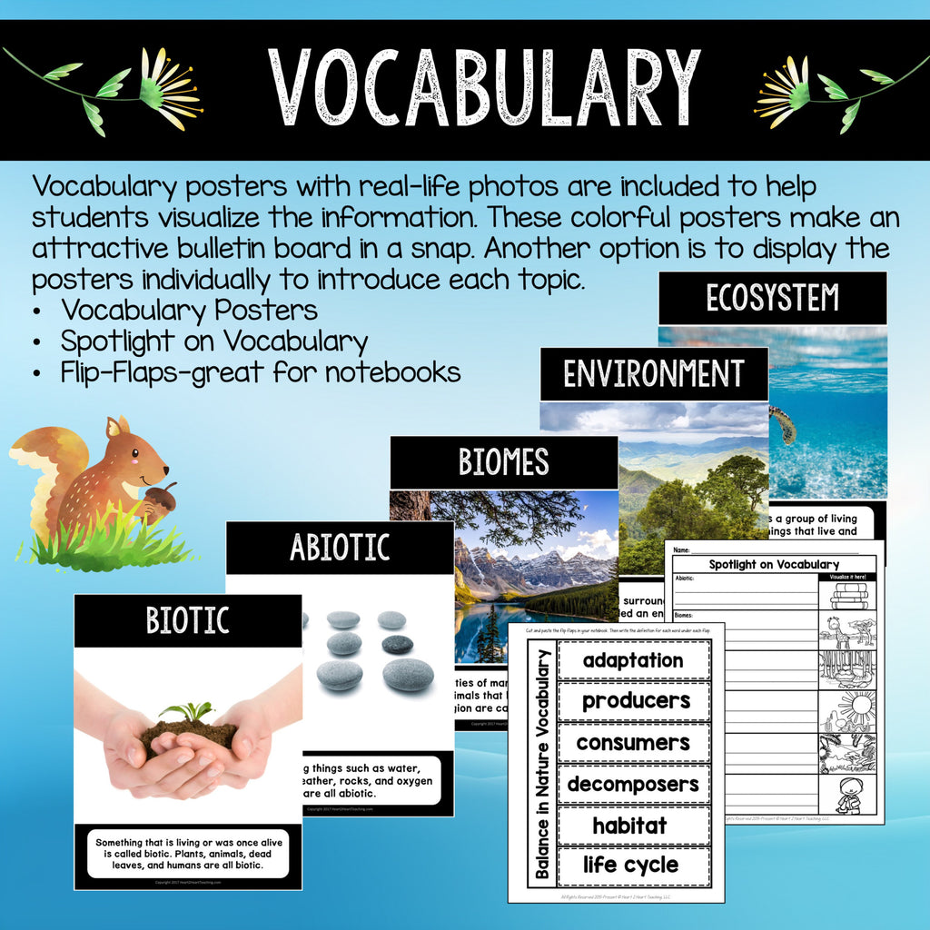 Ecosystems vocabulary posters with real photos for biotic, abiotic, biomes, environment and ecosystem