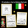 La Befana flip book pages with a four facts organizer and a fill in the blank history page