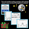 La Befana reading passages with coloring scenes, an acrostic organizer and a scavenger hunt worksheet