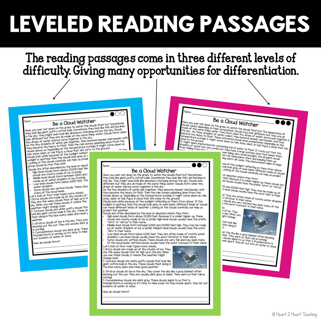 Be a Cloud Watcher reading passage at three levels of difficulty for differentiated instruction