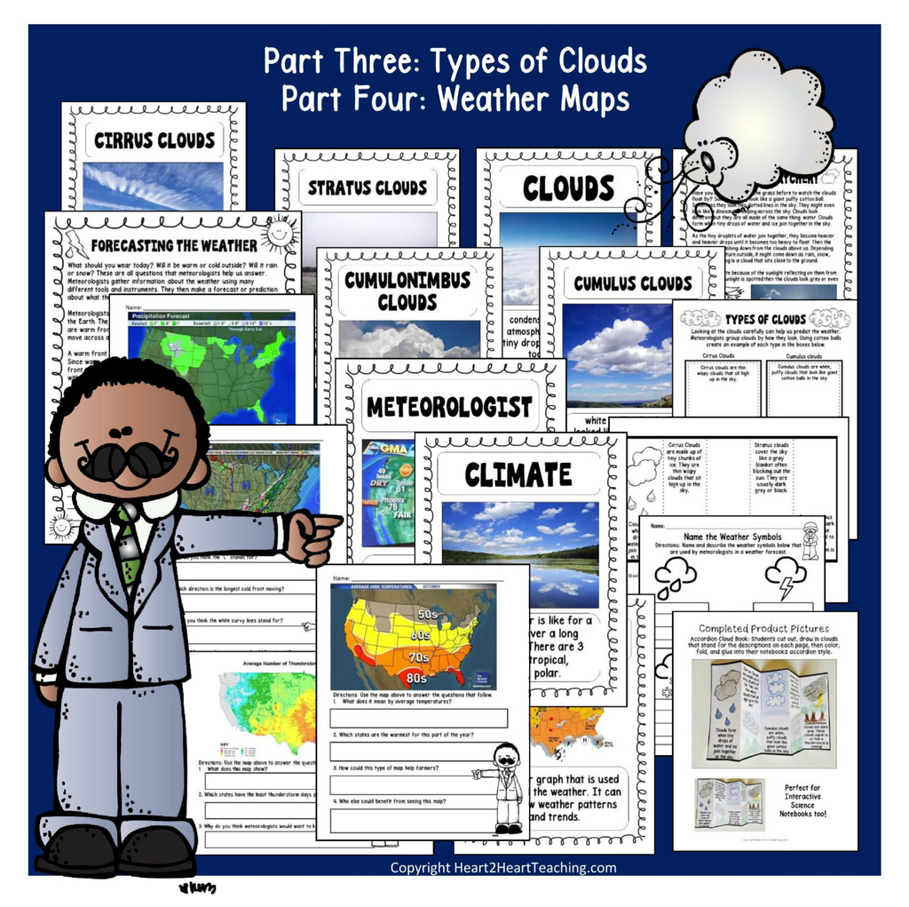 Weather Activities Unit with Clouds, Weather Maps, Weather Instruments, Weather Tools