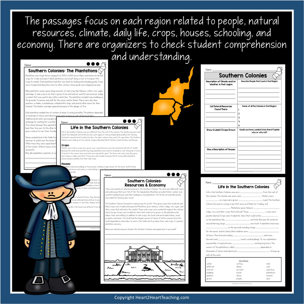 13 Colonies Unit with Leveled Passages, Activities, Flip Book & Test