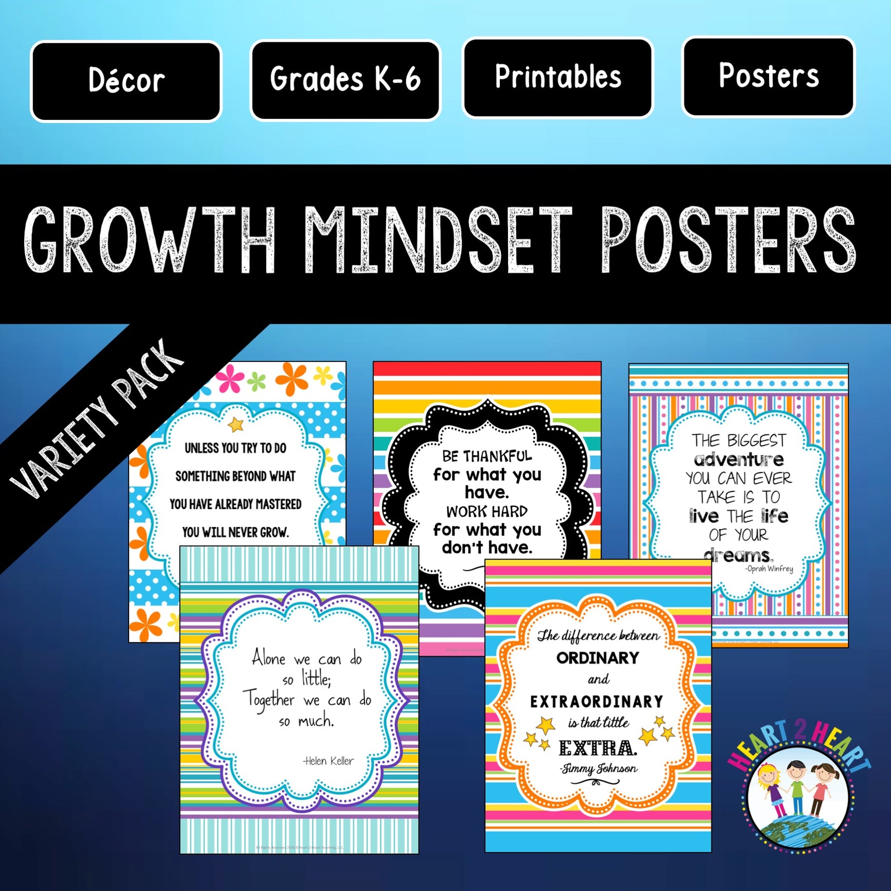 Growth Mindset Posters Variety Pack of 30 – Heart 2 Heart Teaching