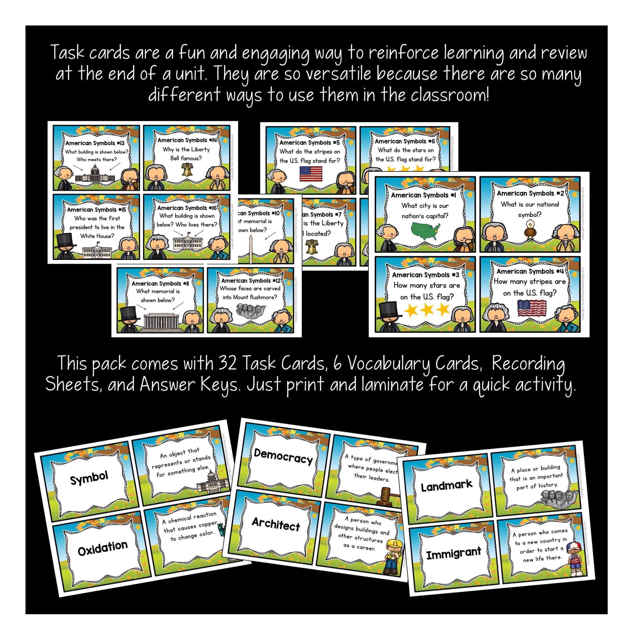 American Symbols Task Cards – Heart 2 Heart Teaching