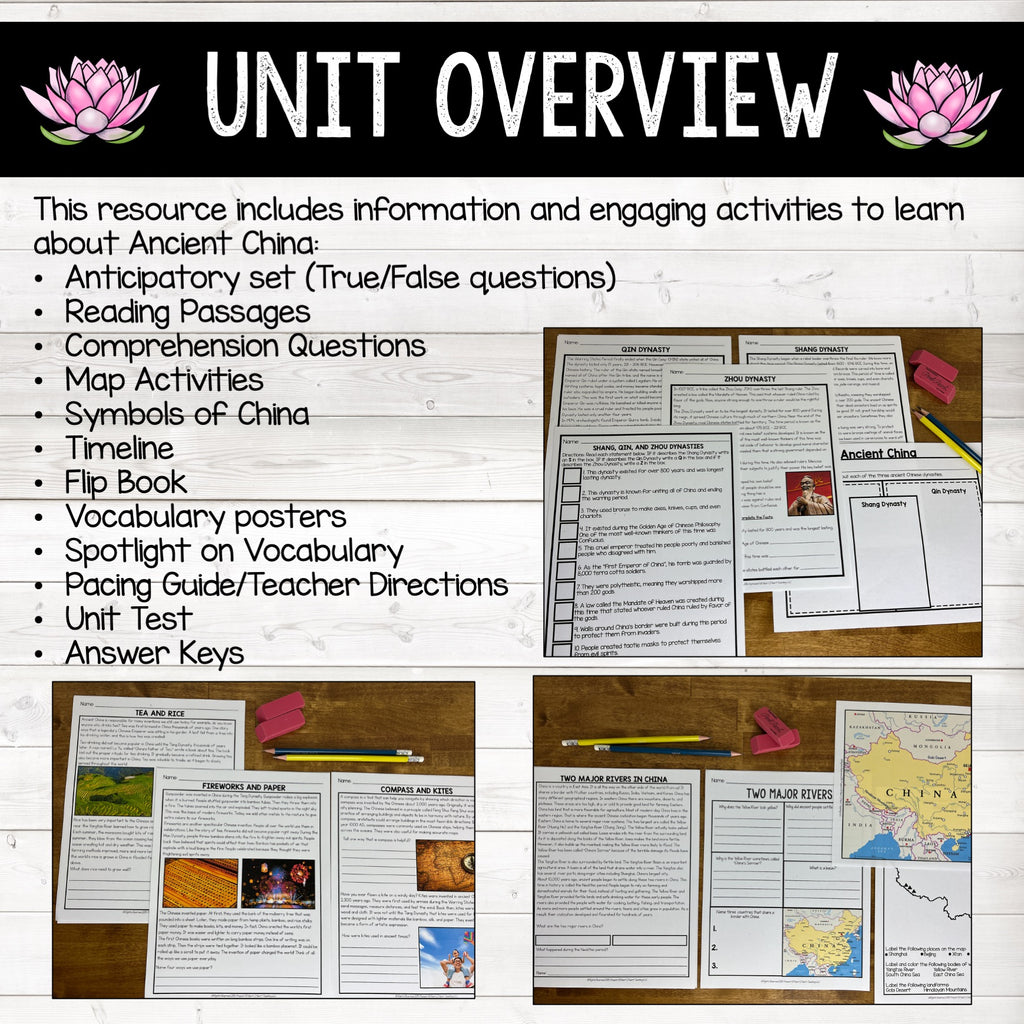 Ancient China Complete Unit with Passages, Activities, Vocabulary, and Unit Test