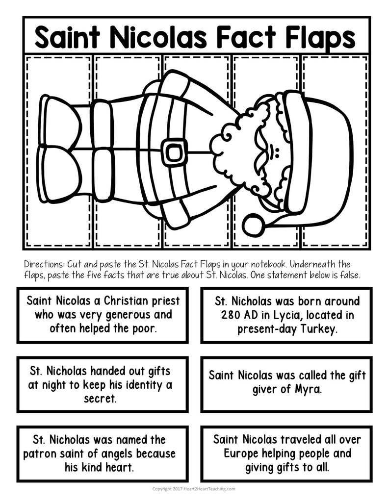 History of Christmas and Saint Nicholas Flaps Activity Freebie