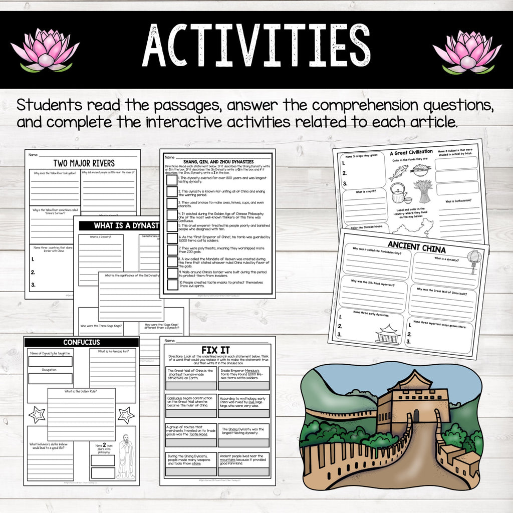 Ancient China Complete Unit with Passages, Activities, Vocabulary, and Unit Test
