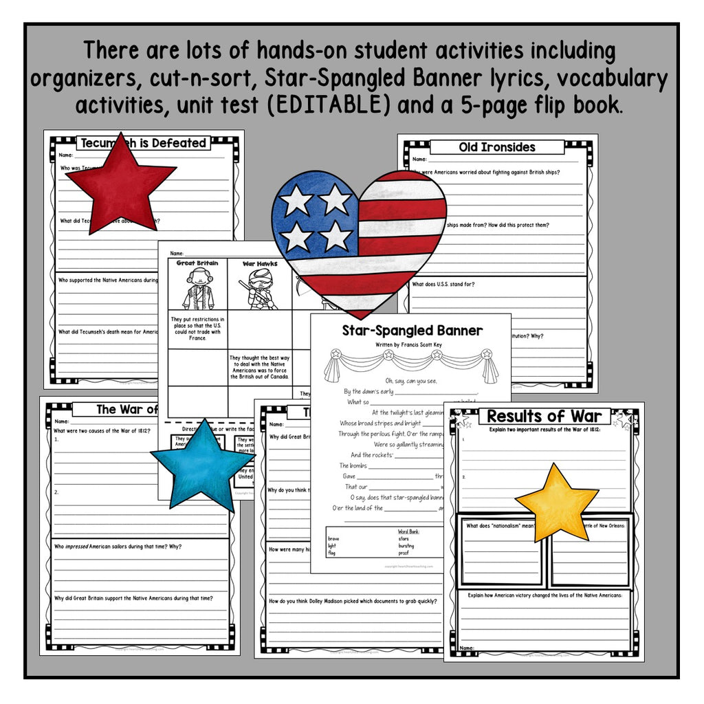 War of 1812 Activity Pack with James Madison, Dolley Madison, & Andrew Jackson