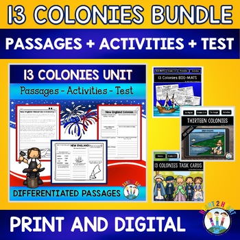 13 Colonies Activities Bundle Complete Unit With Maps, Worksheets, Unit Test, PowerPoint & Task Cards