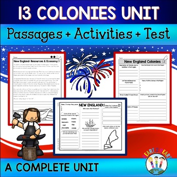 13 Colonies Unit with Leveled Passages, Activities, Flip Book & Test