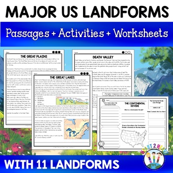 U.S. Landforms with 8 Major Landforms Highlighted